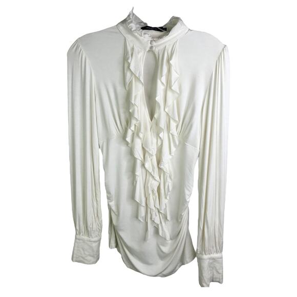 Arden B Blouse Women S Boho Festival Y2K White Cut Out Ruffle V Neck Long Sleeve - Picture 8 of 9